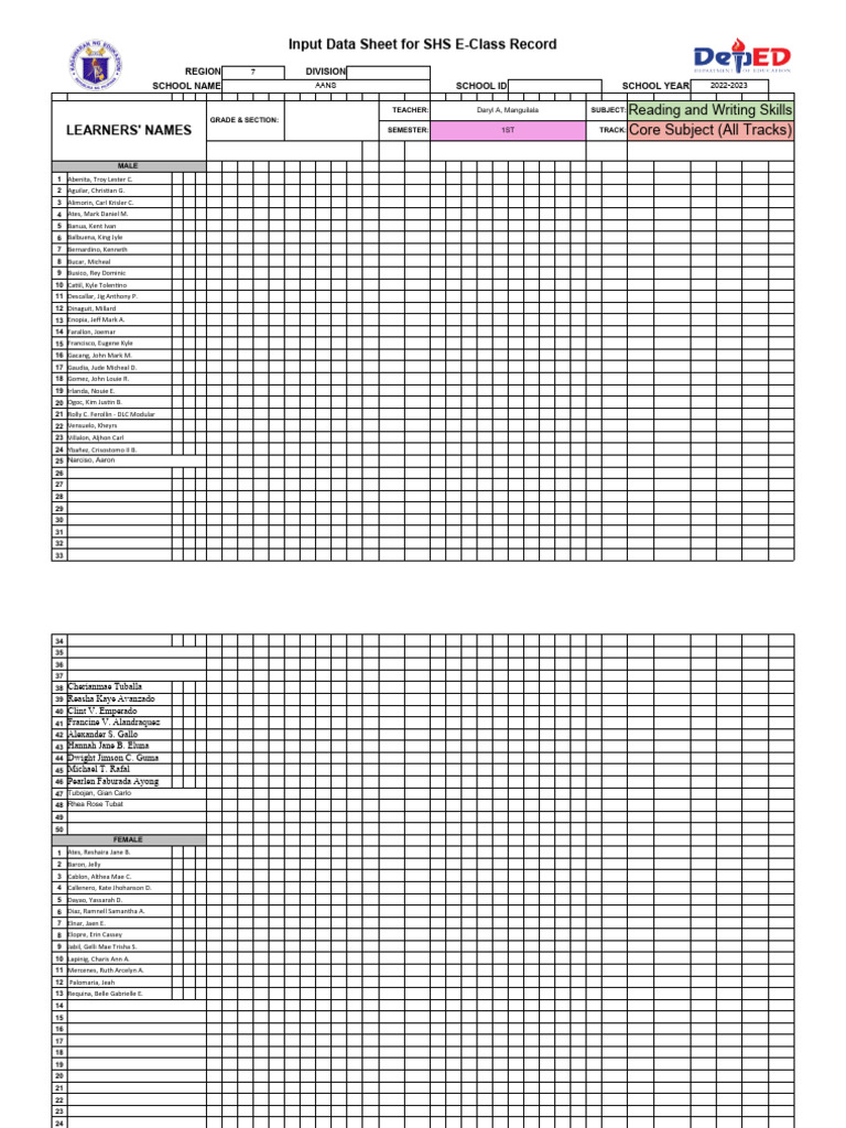 SHS Reading & Writing Skills Record | PDF | Reading (Process)
