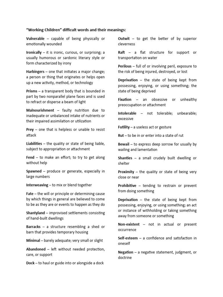 Vocabulary for Understanding Child Labor | PDF