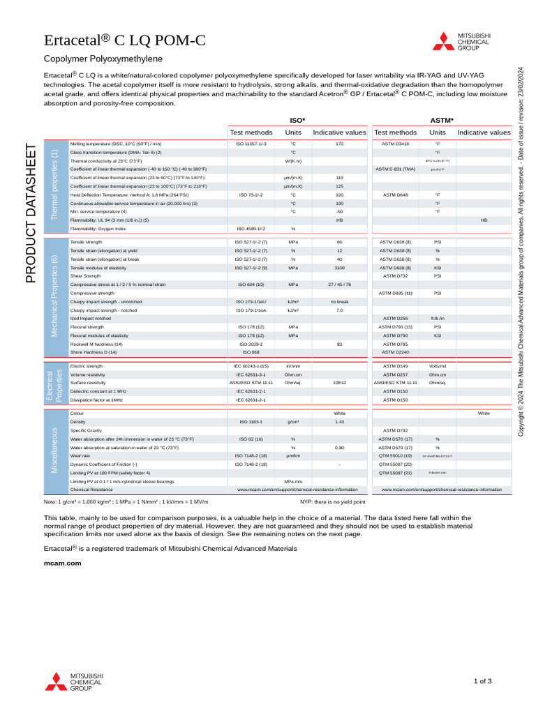 FICHA TECNICA - Ertacetal® C LQ POM-C - en - US | PDF | Strength Of ...