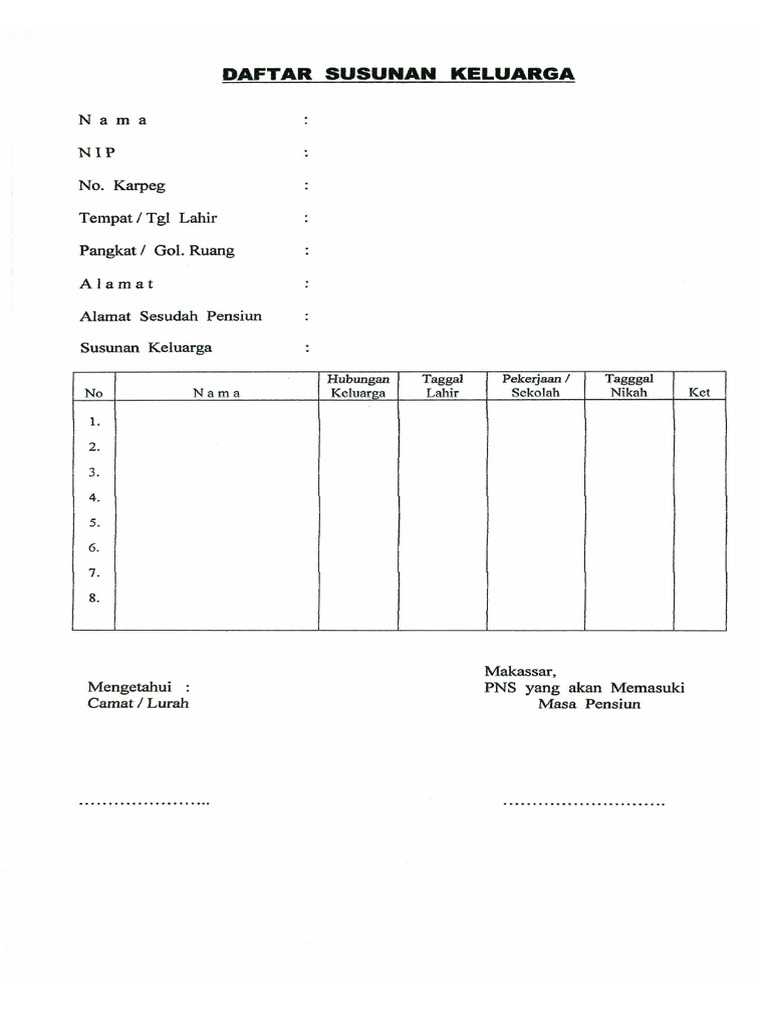 Form Daftar Susunan Keluarga | PDF