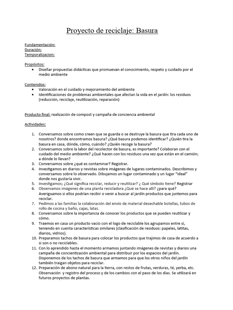 Proyecto Escolar de Reciclaje y Compostaje | PDF | Residuos | Reciclaje
