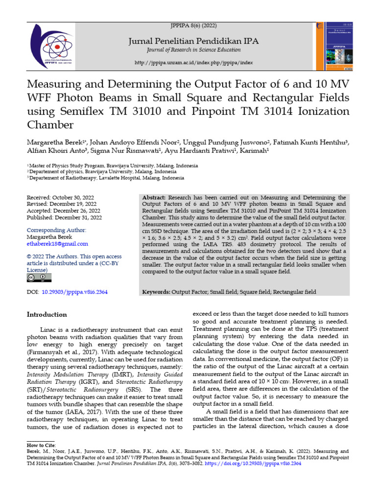 Measuring and Determining The Output Factor of 6 and 10 MV | PDF ...