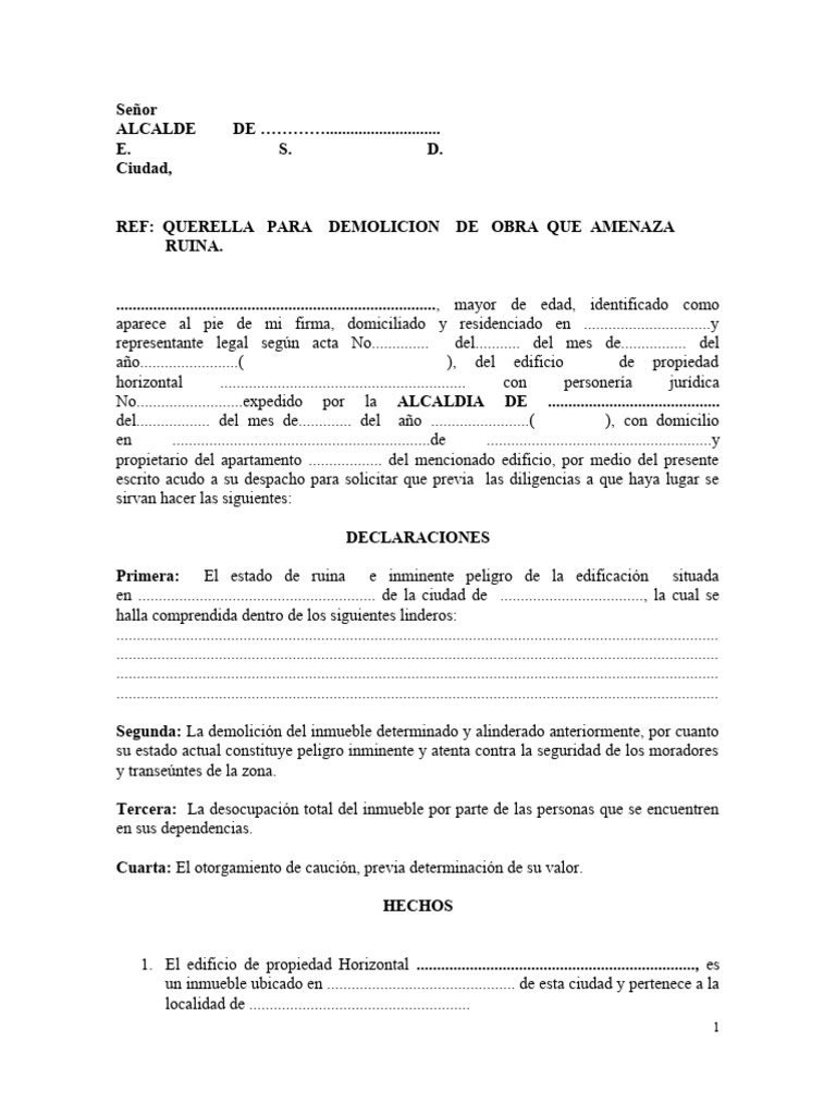 Querella para Demolición de Edificio en Ruina | PDF | Gobierno