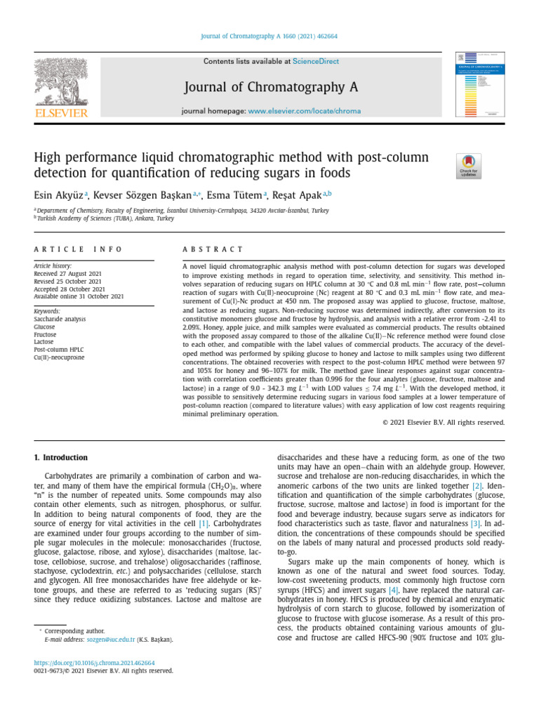HPLC Method for Reducing Sugars in Foods | PDF | High Performance ...