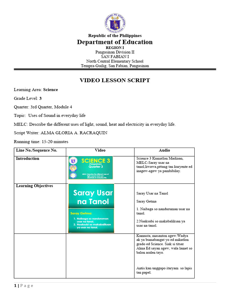 Video Script in Science3 | PDF
