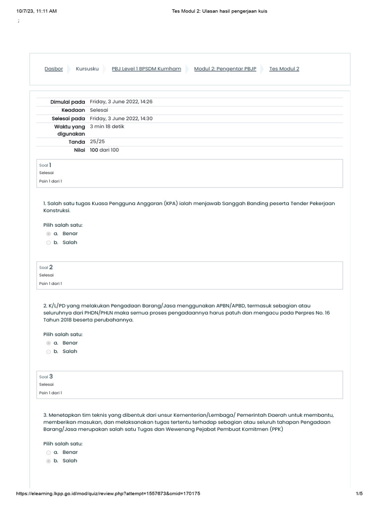 Ulasan Tes Modul 2 PBJ Level 1 | PDF