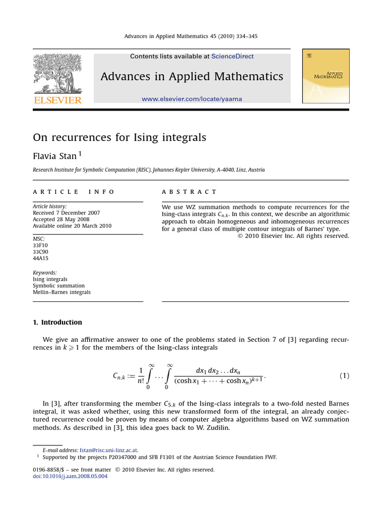 Recurrences for Ising Integrals | PDF | Integral | Recurrence Relation