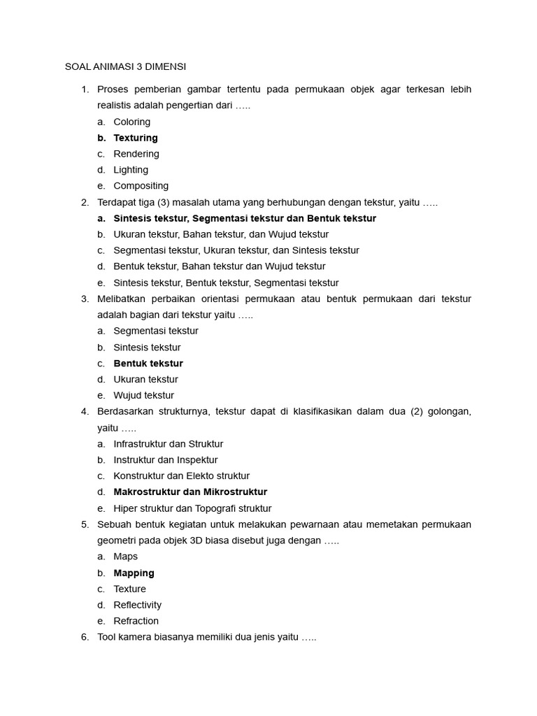 Soal Ujian Animasi 3D dan Tekstur | PDF | Metode & Bahan Ajar | Seni