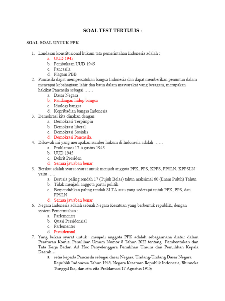 Soal Test Tertulis:: Soal-Soal Untuk PPK | PDF