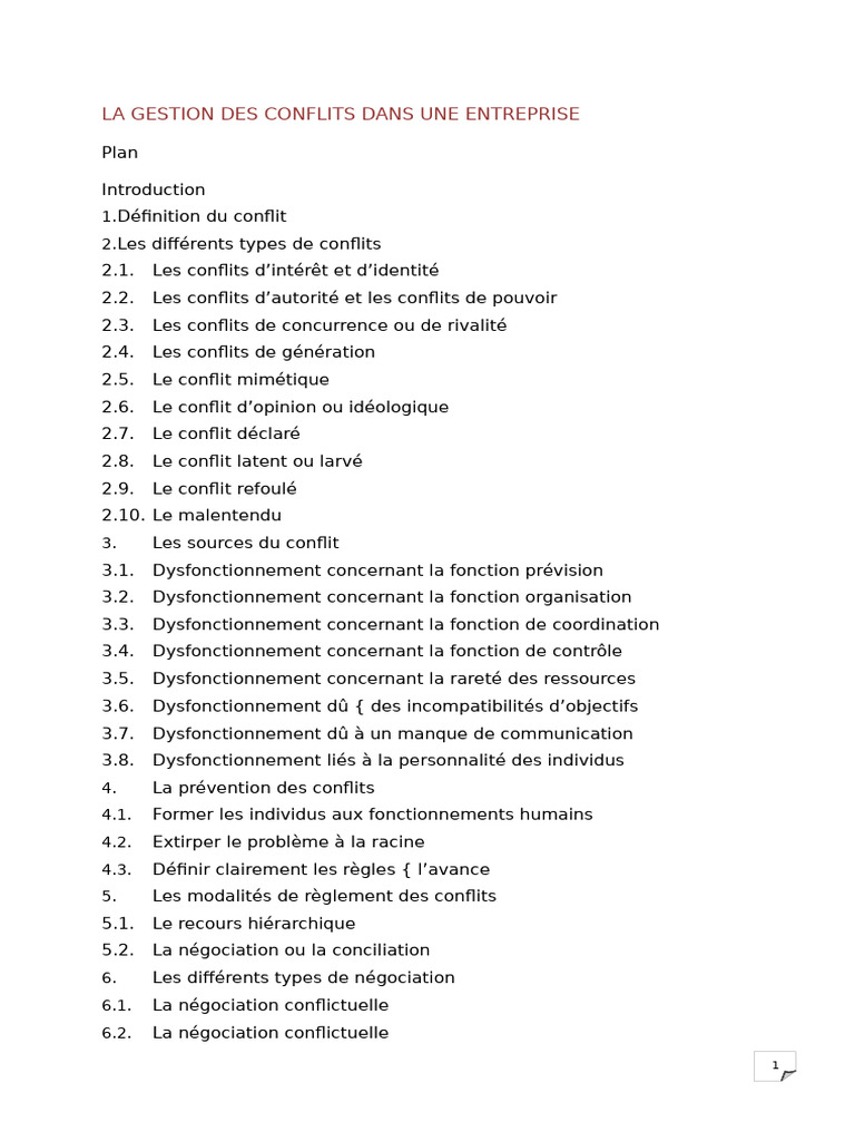 Gestion des Conflits en Entreprise | PDF | Résolution de conflit ...