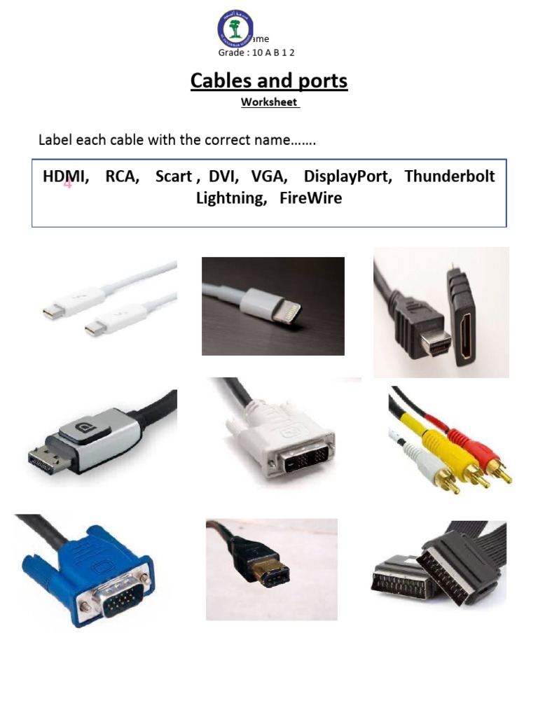 Cables and Ports Worksheet PDF