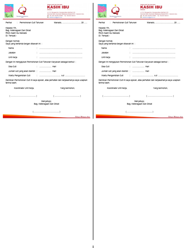 2021 Oktober Form Permohonan Cuti Tahunan Karyawan Pdf