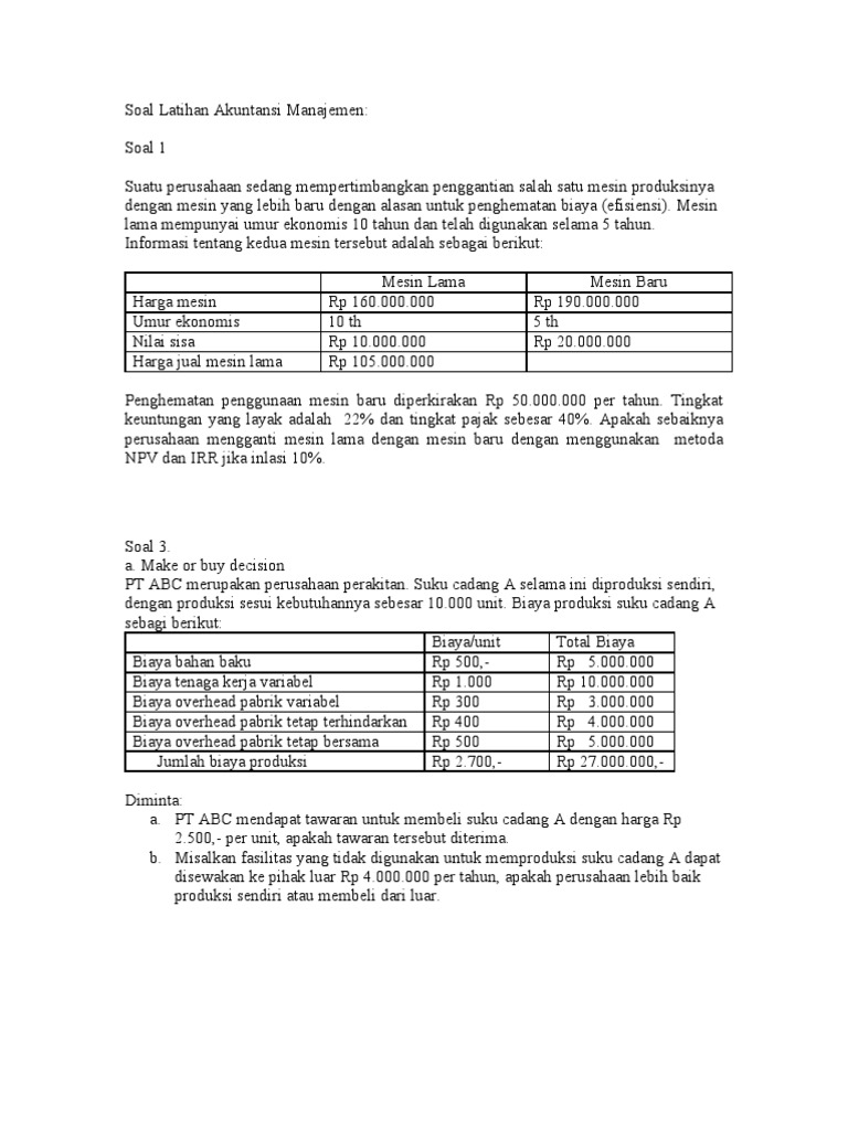 Soal Latihan Akuntansi Manajemen