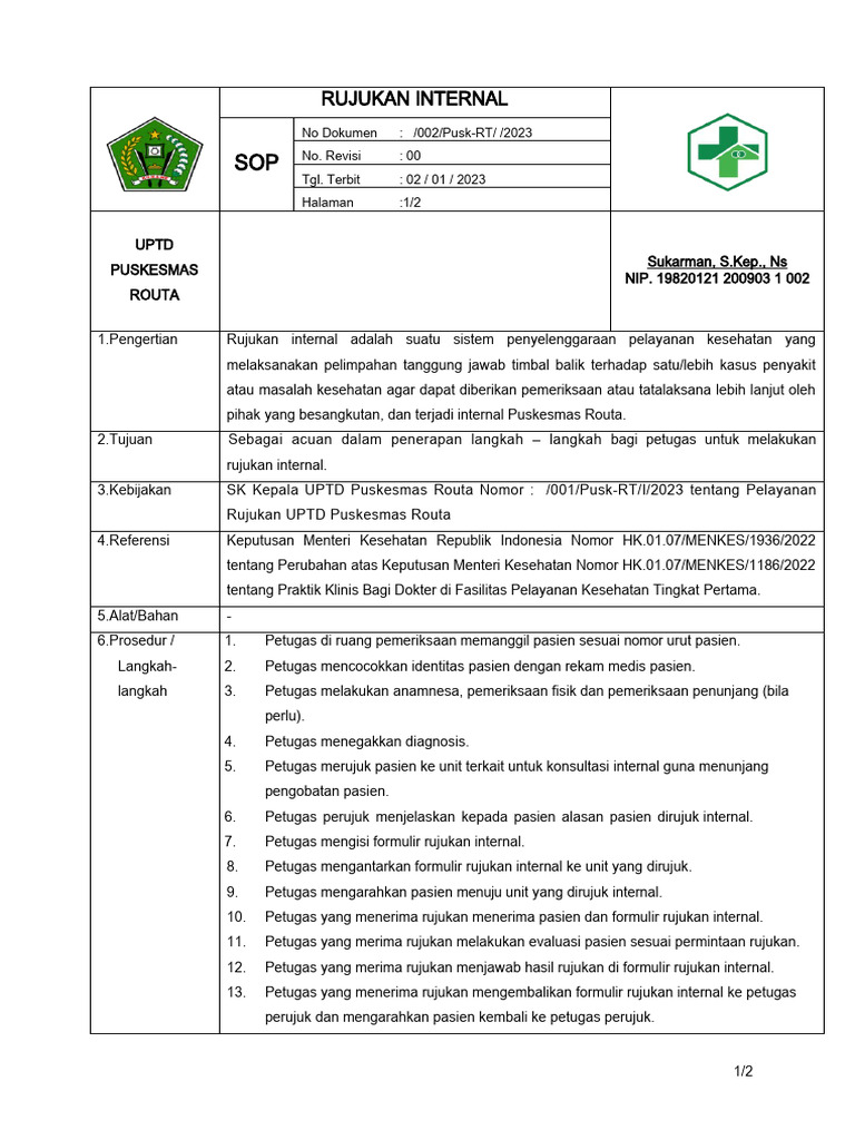 Prosedur Rujukan Internal Puskesmas | PDF