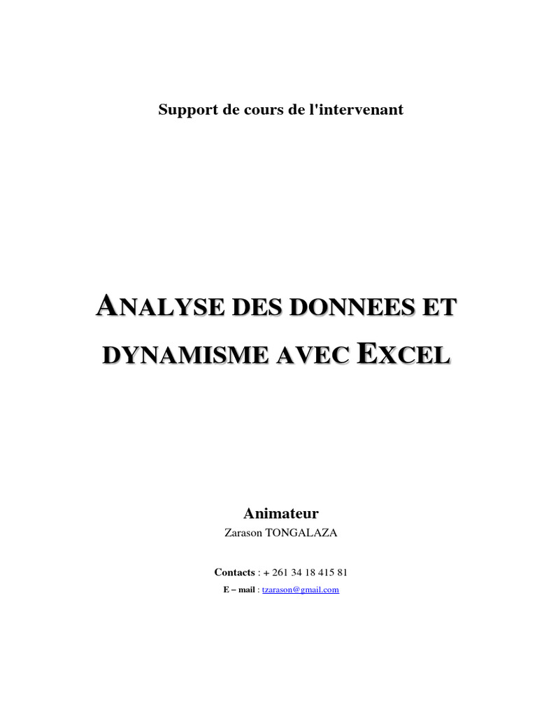 Analyse des données avec Excel | PDF | Microsoft Excel | Feuille de calcul