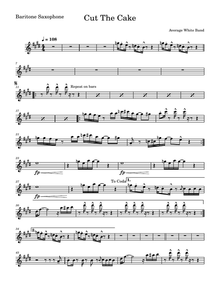 Cut The CakeBaritone Saxophone PDF Saxophone