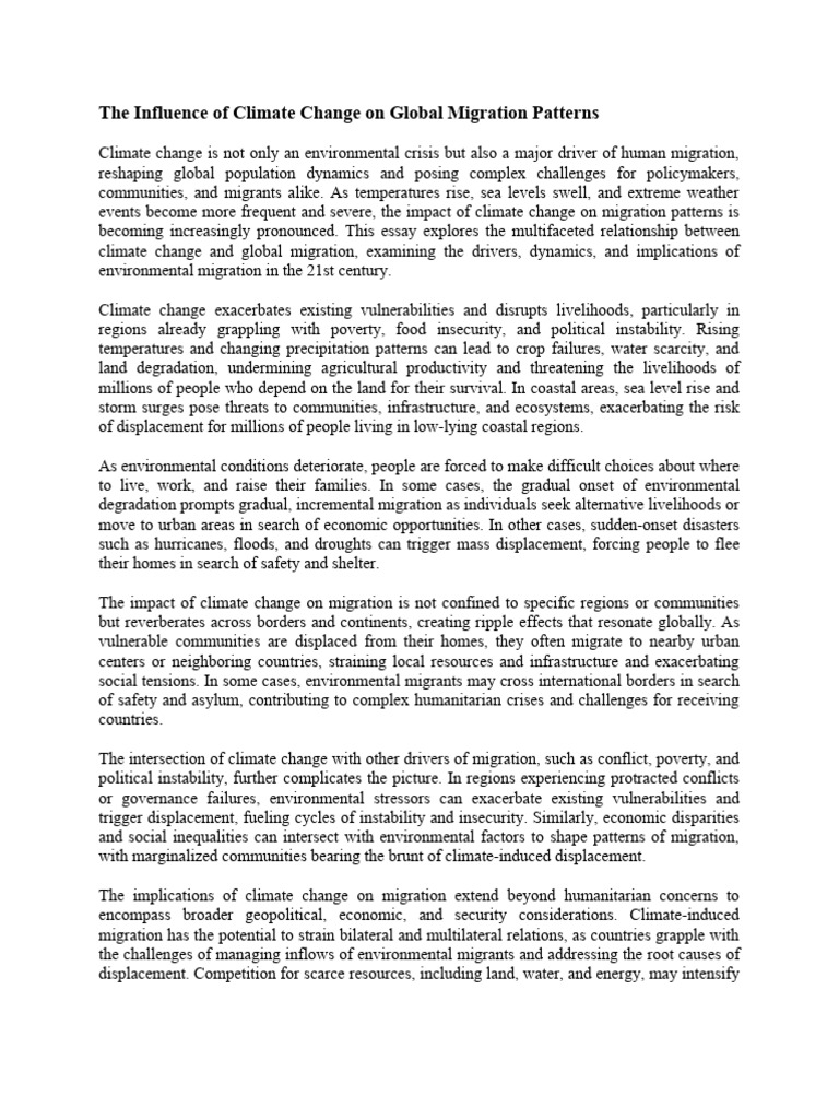 The Influence Of Climate Change On Global Migration Patterns Pdf