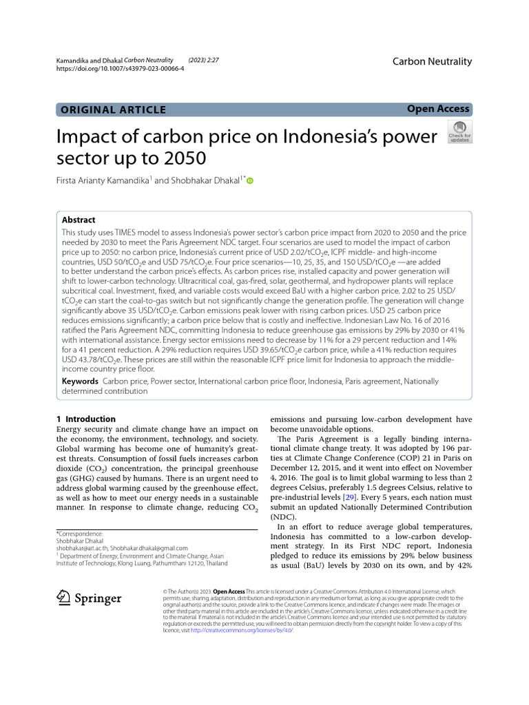 Impact of Carbon Price On Indonesia Power Sector Up To 2050 | PDF ...