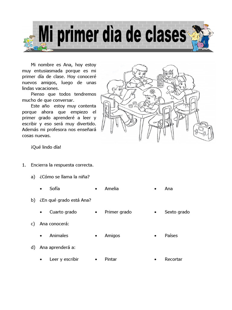 Primer día de clase y actividades educativas | PDF