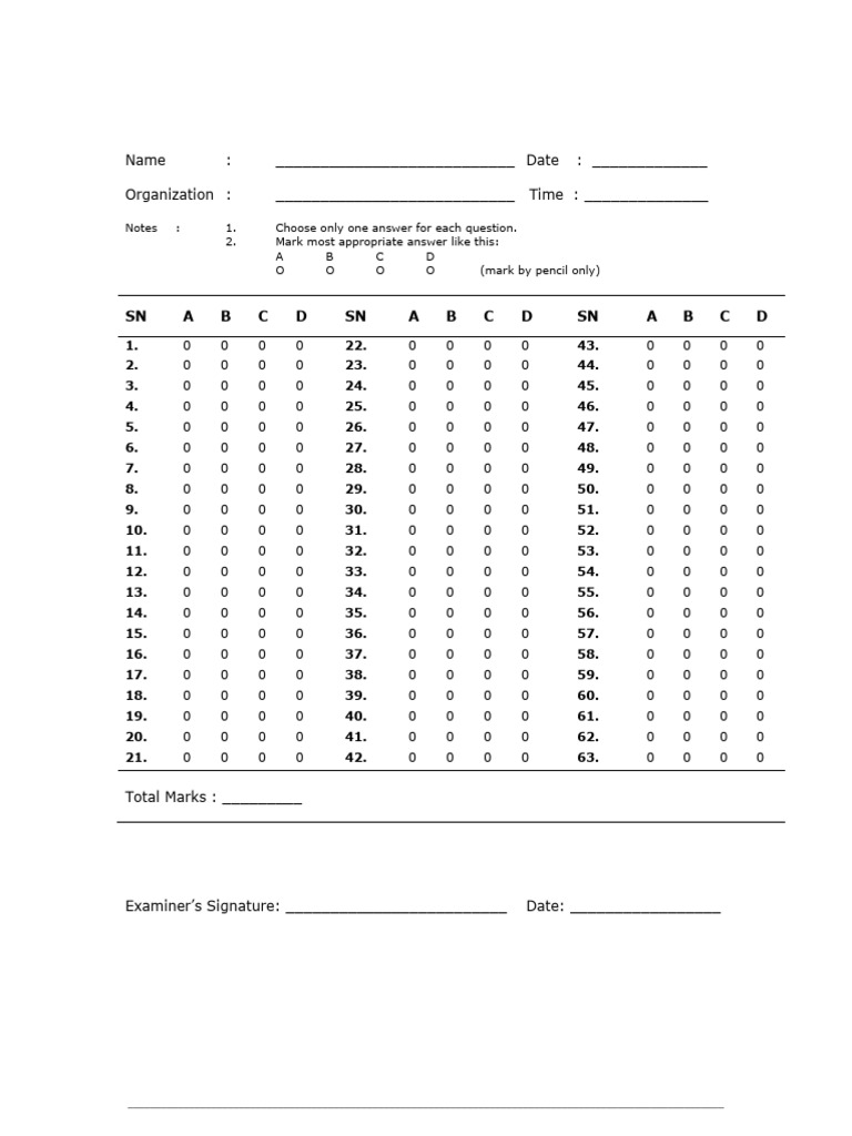 Exam Answer Sheet Template | PDF
