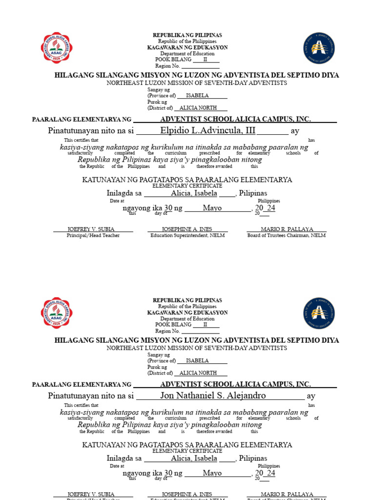 Grade 6 Certificate Pdf Adventism Religious Organizations