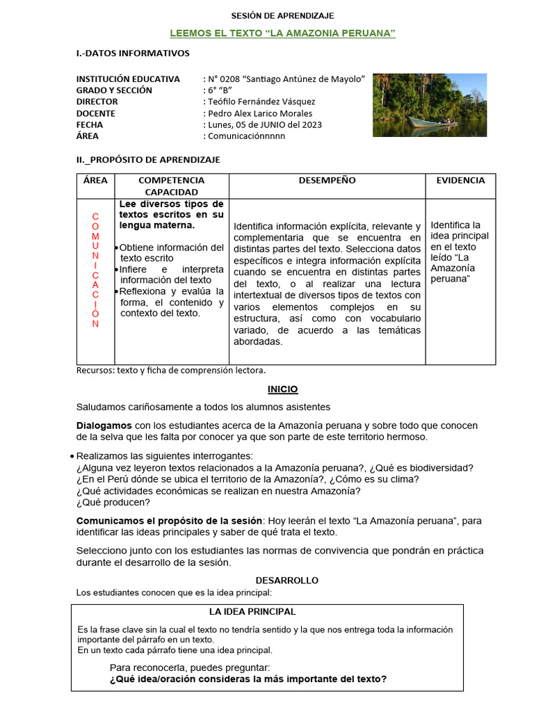 Com. 05-06-23 Leemos El Texto La Amazonia Peruana | PDF | Perú | Selva ...