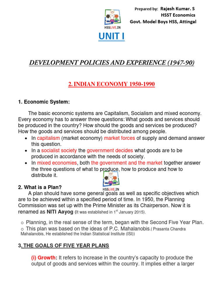 Hsslive Xi Economics Ch 2 Indian Economy 1950 1990 Pdf Green