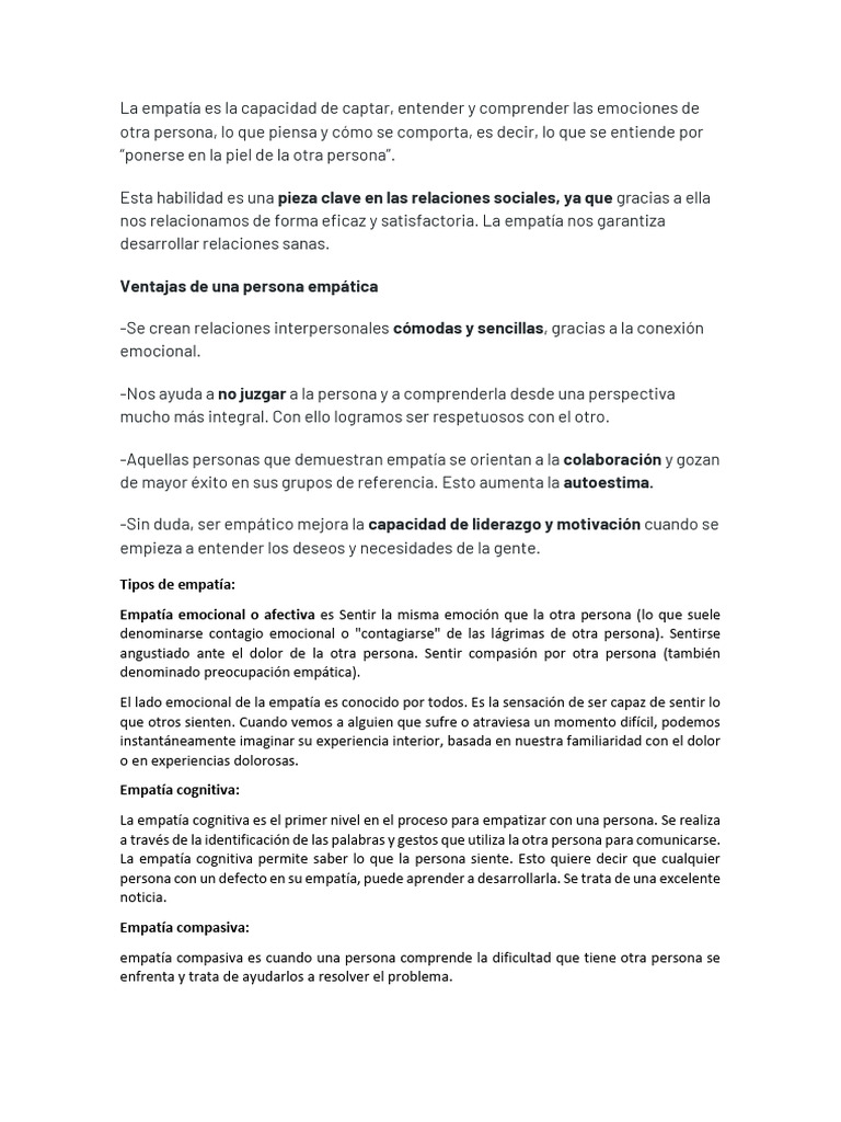 Importancia y Tipos de Empatía | PDF | Empatía | Las emociones