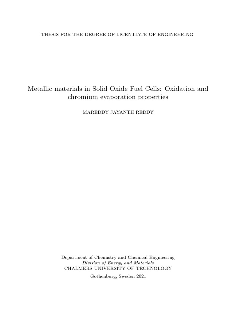 M.J. Reddy Thesis | PDF | Solid Oxide Fuel Cell | Fuel Cell