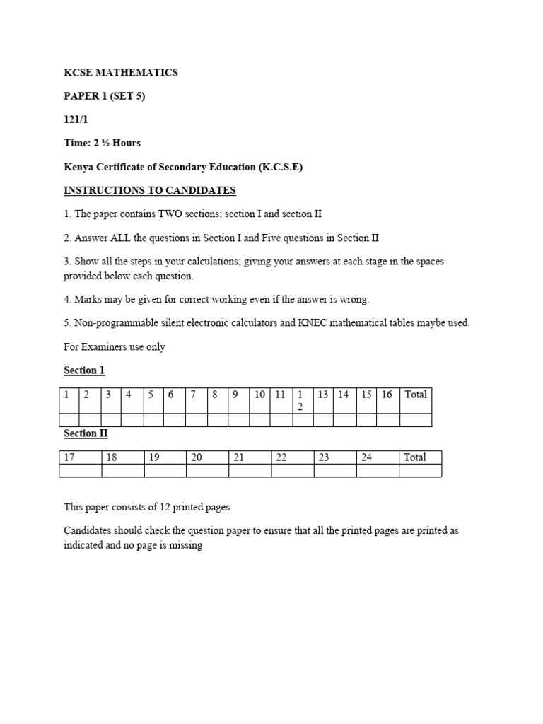 Maths pp1 Set 5 Edited | PDF | Area | Triangle