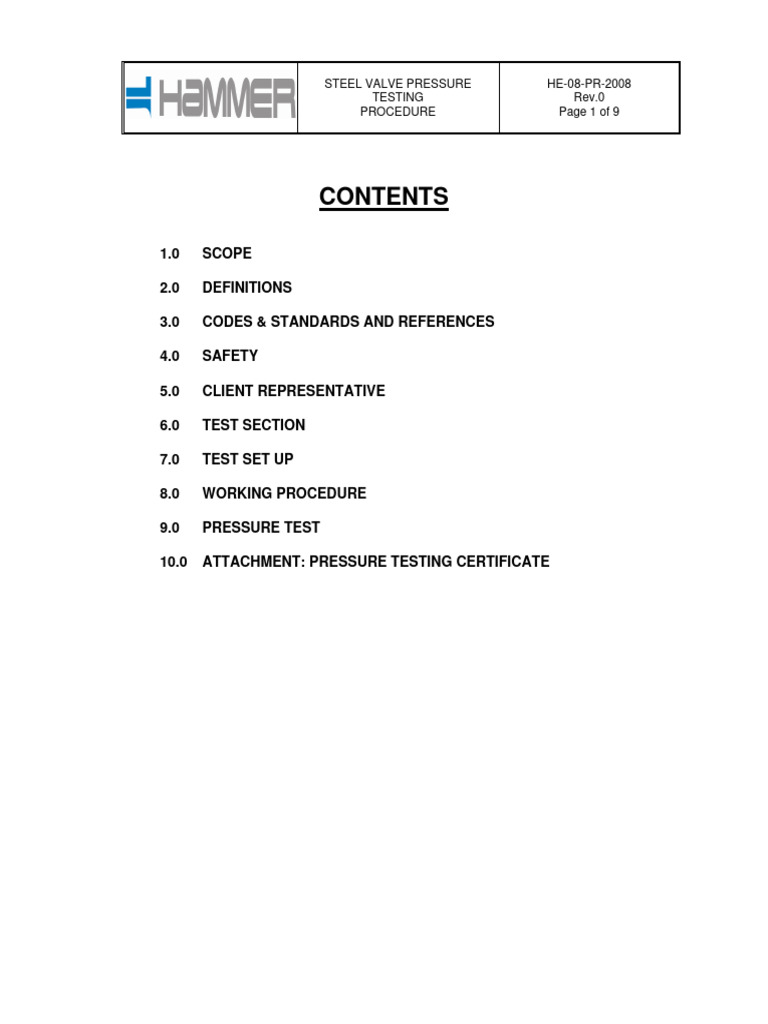 Hammer Steel Valve Pressure Testing 2008 | PDF | Leak | Occupational ...