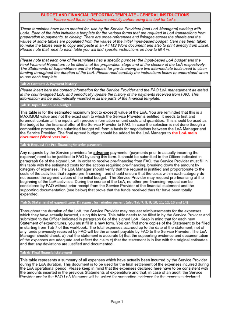 LoA Budget & Financial Reporting Template | PDF | Expense | Budget