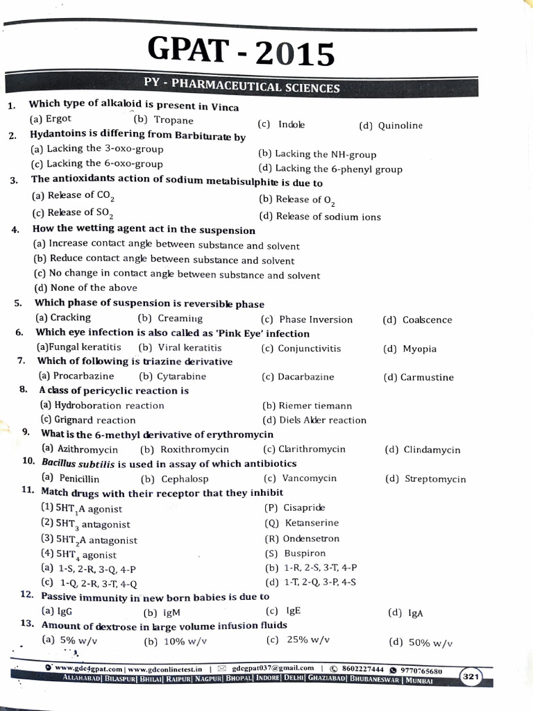 GPAT 2015 Pharmaceutical Exam Review | PDF