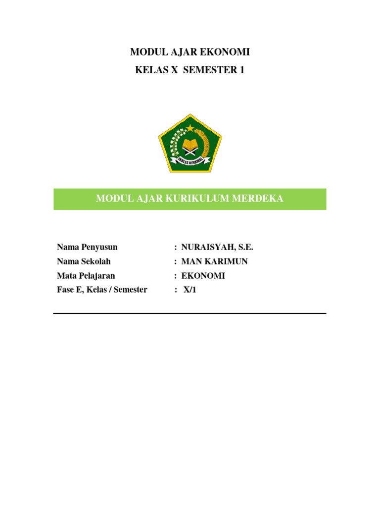 Modul Ajar Ekonomi Kelas X Semester 1 | PDF