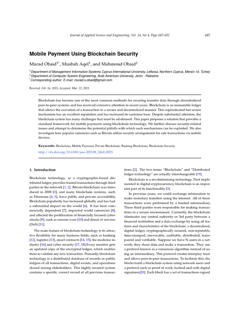 Blockchain Security for Mobile Payments | PDF | Personal Identification ...