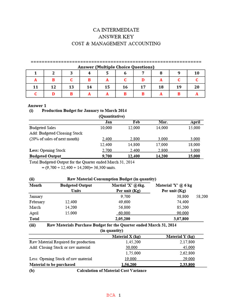 Cost & Management Accounting Answer Key | PDF | Cost Of Goods Sold ...