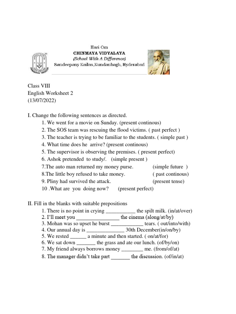 Class 8 English Worksheet: Grammar Practice | PDF