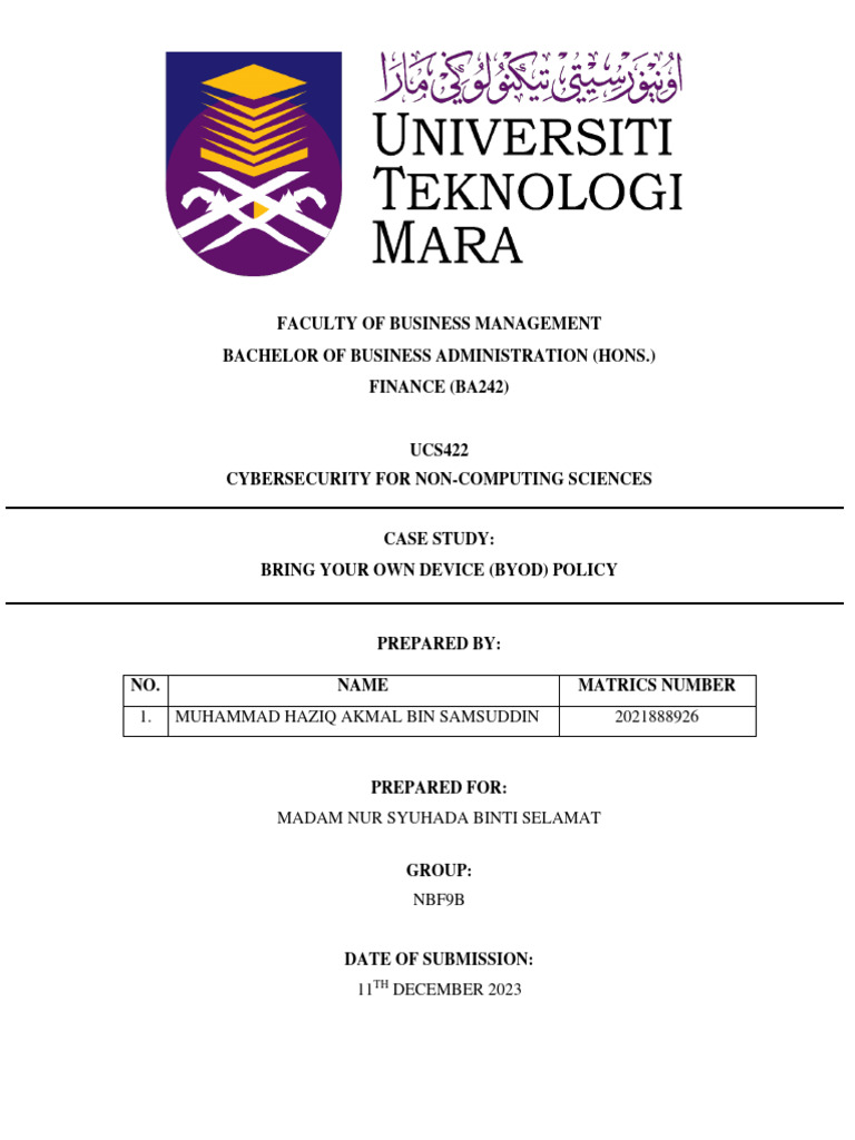 Case Study Ucs422 - MUHAMMAD HAZIQ AKMAL BIN SAMSUDDIN (2021888926 ...