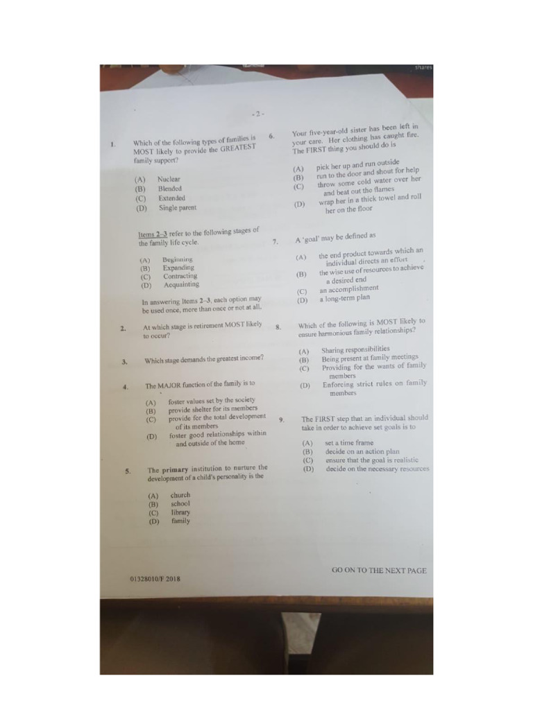 Csec P1 2018 Family Resource Management | PDF