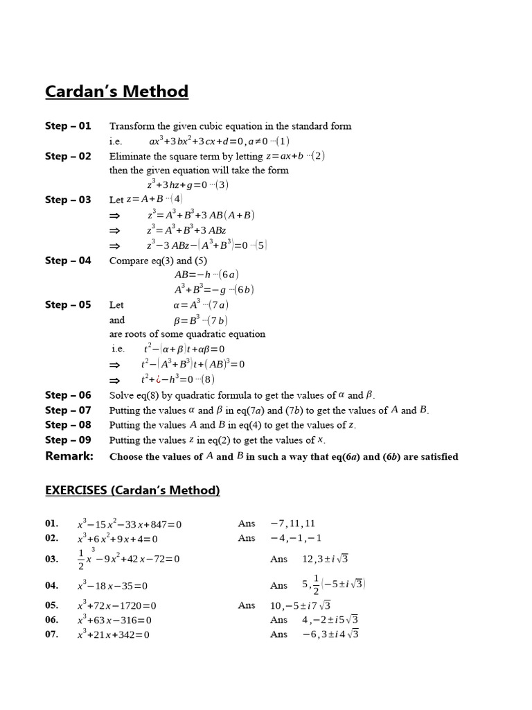Cardans & Ferrari Method | Download Free PDF | Elementary Mathematics ...