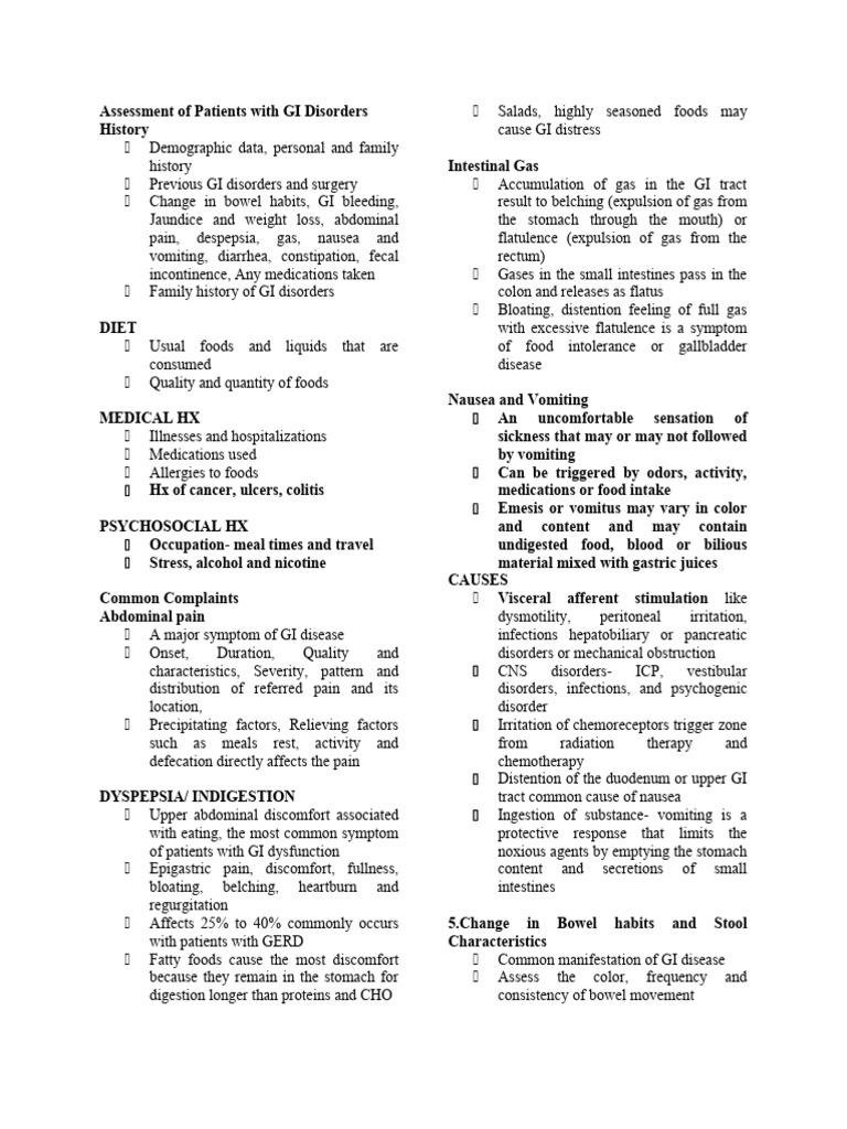 Assessment of patients with gi disorders and diagnostic evaluation