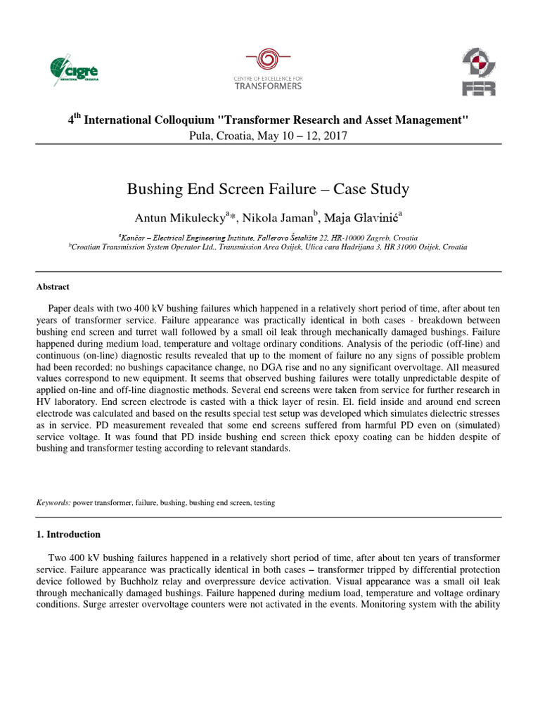 Bushing End Screen Failure Case Study Transformers Pula 2017