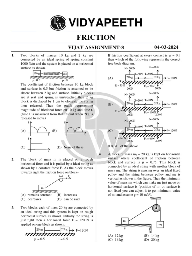 Friction Assignment and Examples | PDF | Force | Friction