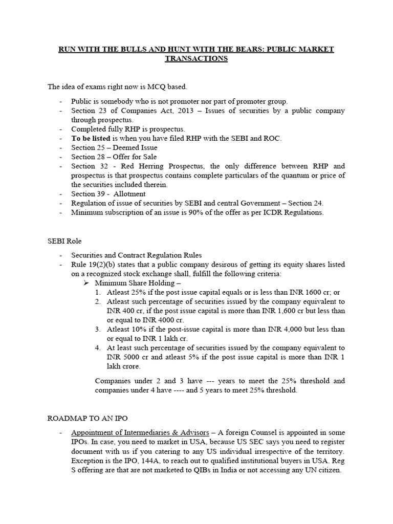 IPO Process and Regulations Overview | PDF | Initial Public Offering ...