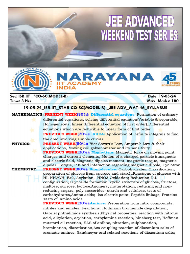 JEE Advanced Syllabus: Math, Physics, Chemistry | PDF | Glucose | Amine
