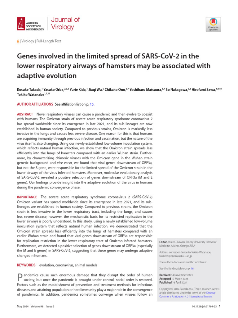 Genes Involved in The Limited Spread of SARS-CoV-2 | PDF | Influenza ...