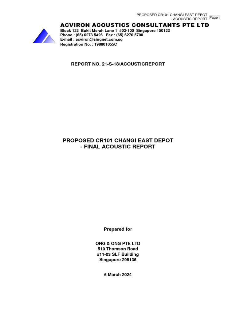 CR101 Changi East Depot Acoustic Report | PDF | Acoustics | Sound