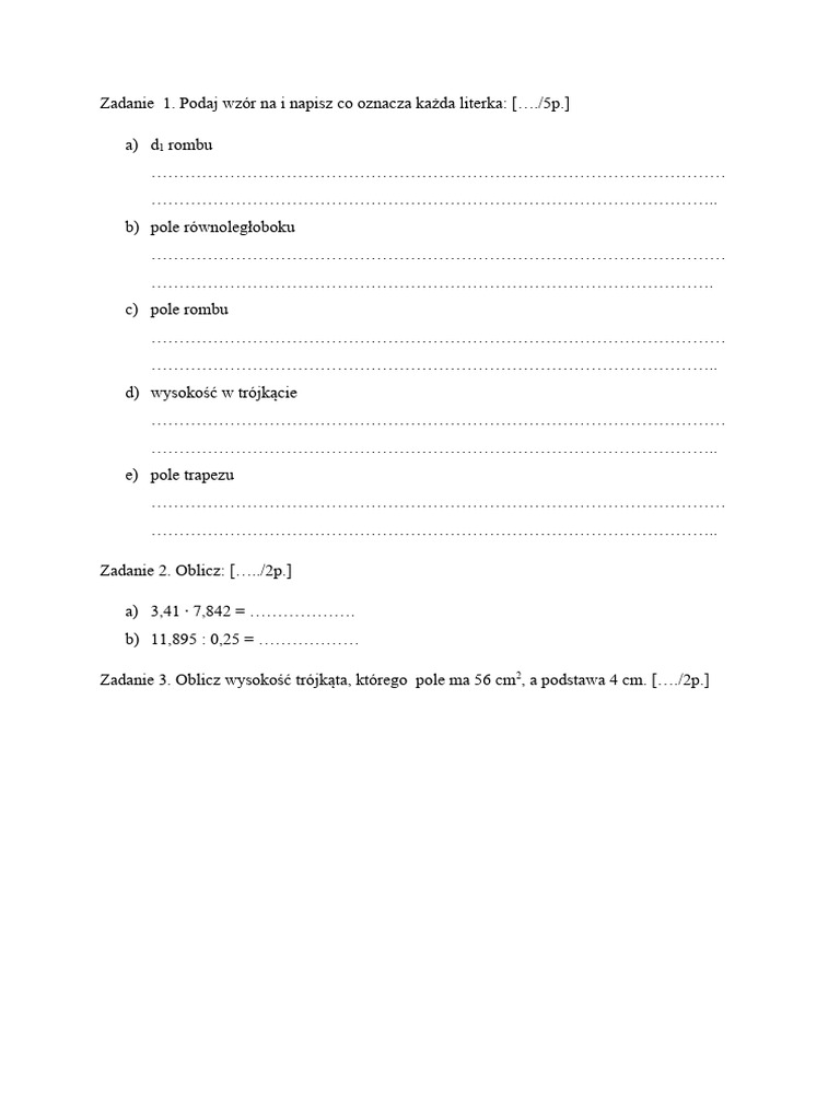 Kartkówka - Klasa 5 | PDF