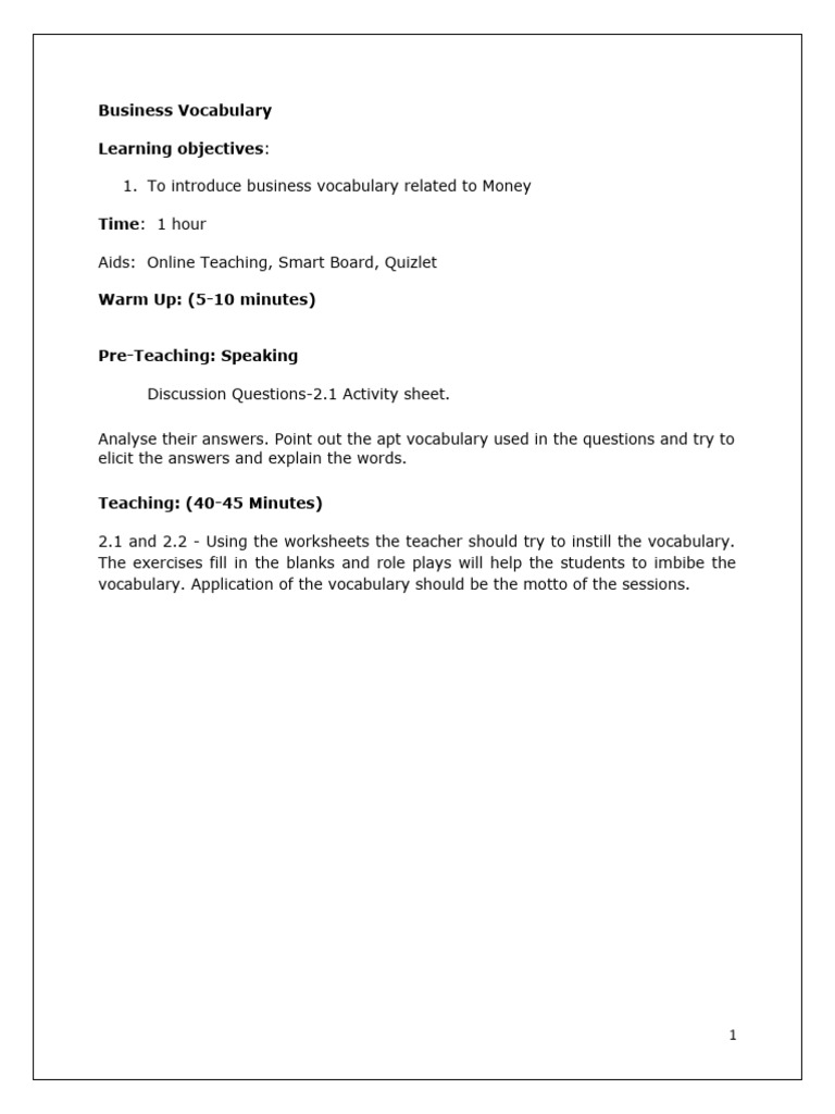 2 Lesson Plan Money | PDF | Career & Growth | Language Arts & Discipline