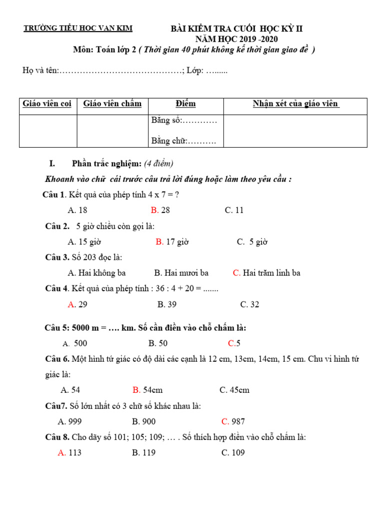 De Thi Hoc Ki 2 | PDF